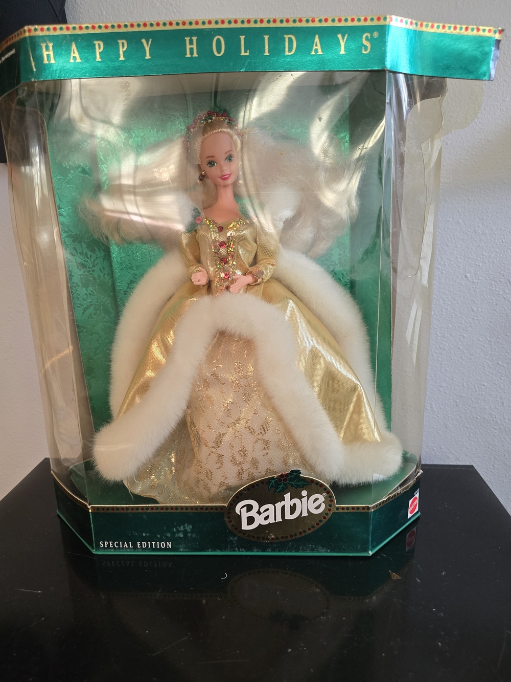 Barbie Gold Gown with White Faux Fur Trim